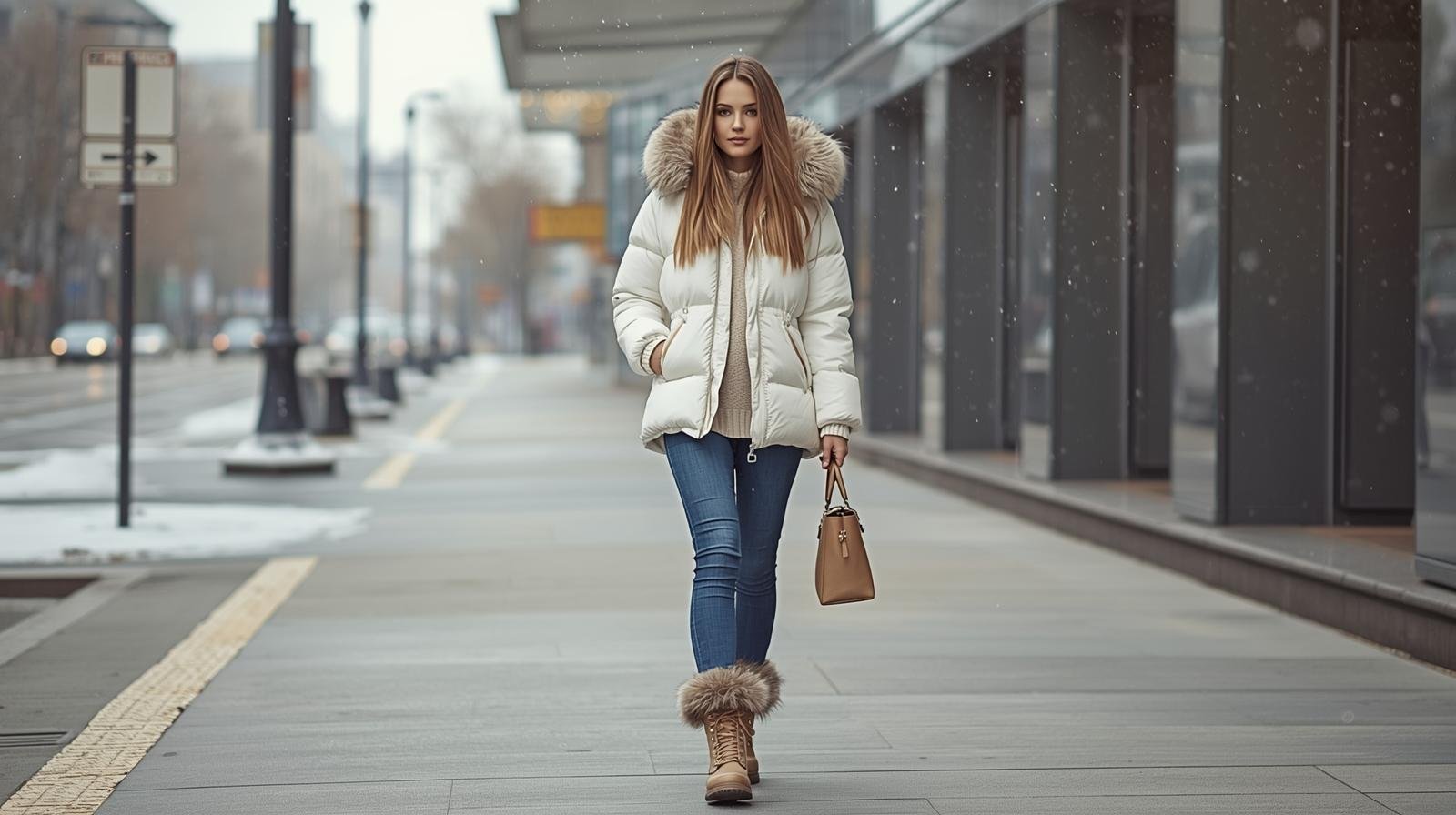  kurtka puchowa z damskimi śniegowcami