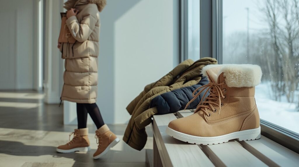 baner na wpis kurtka buty na tle okna